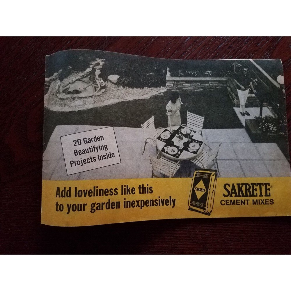 Vintage SAKRETE Cement 20 Garden Beautifying Projects Instruction Advertising